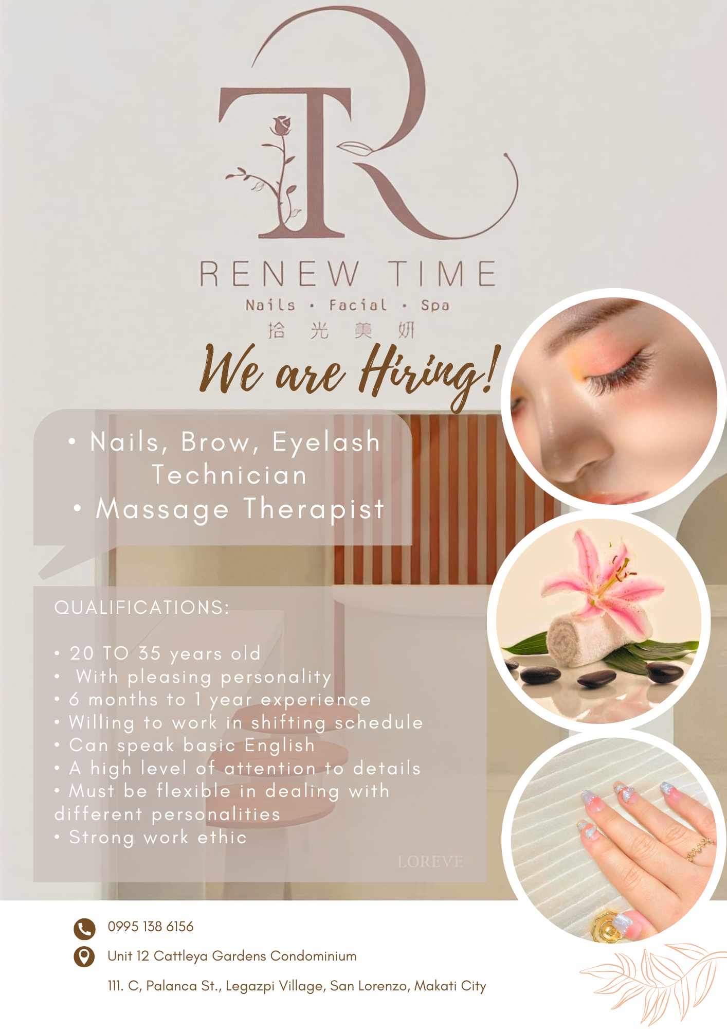 Renew Time Beauty Salon job hiring image