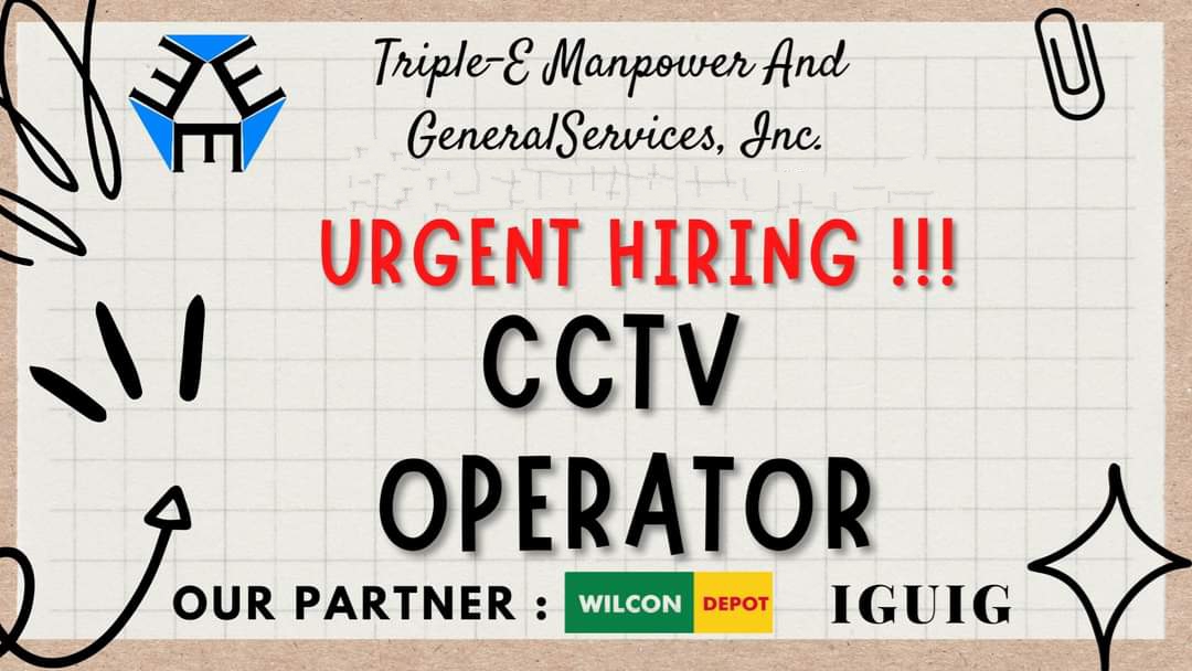 We are urgently hiring,
MALE  CCTV Operator at WILCON DEPOT INC - Iguig Branch image