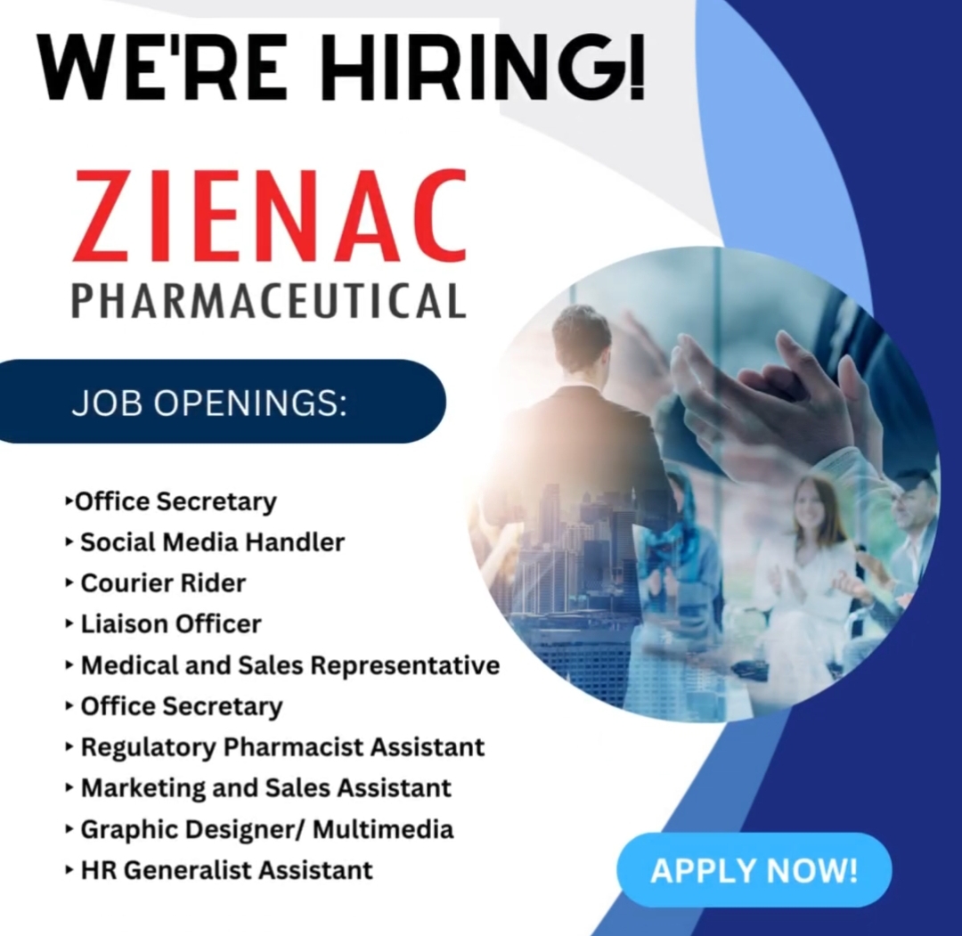 Come and join our growing company!
Zienac Pharmaceutical is looking for the following positions image