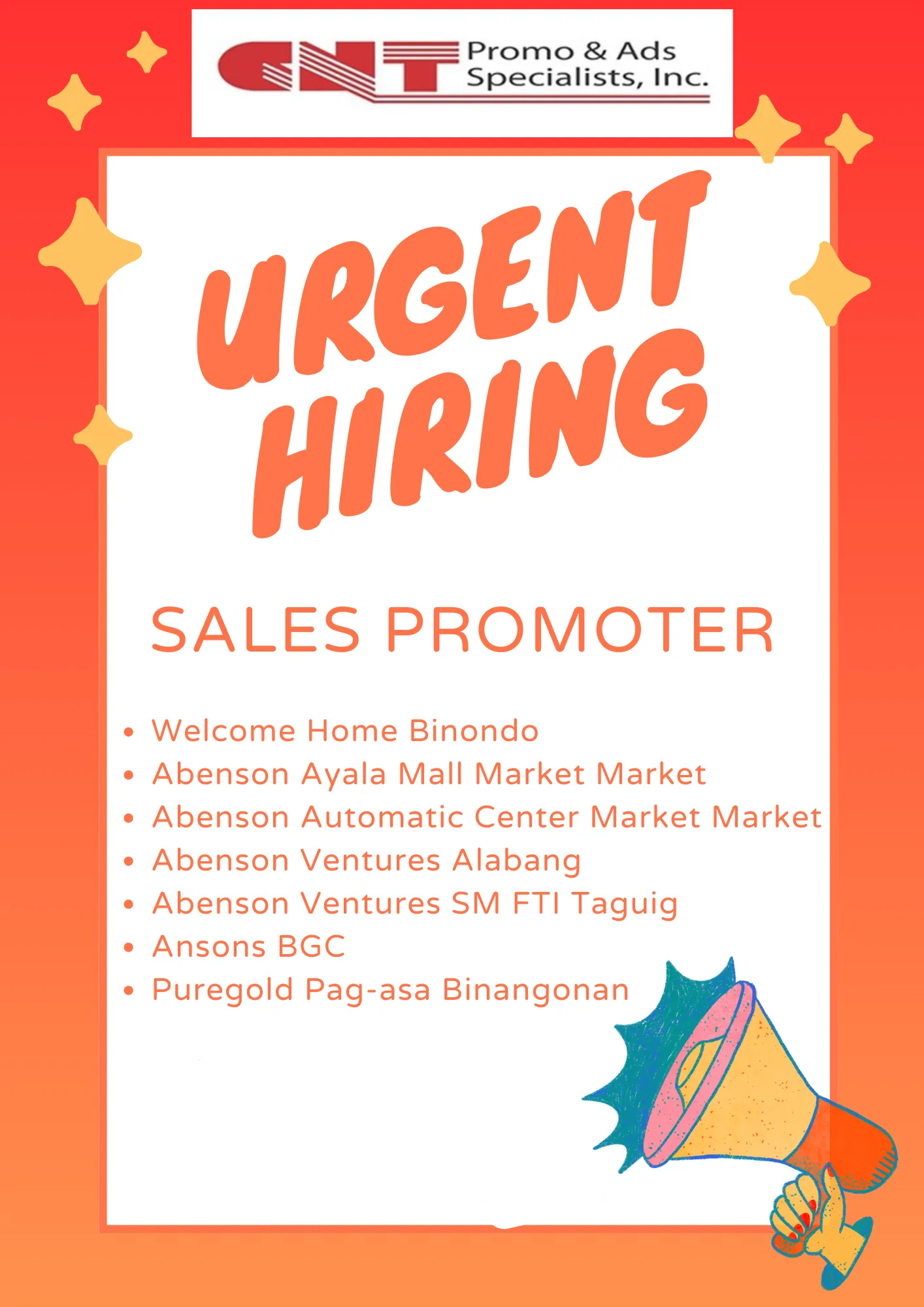 We are urgently hiring for SALES PROMOTER image