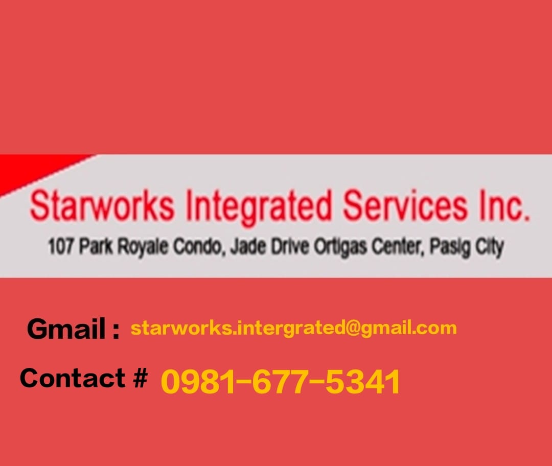 Hi JOBSEEKERS!
STARWORKS INTEGRATED SERVICES is Looking for: 
- OFFICE STAFF
- UTILITY
- ENGINEER
- LABORERS
- SALES CLERK
 image