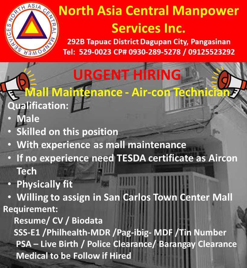 North Asia Central Manpower Services Inc - Pangasinan job hiring image