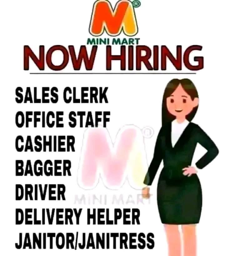 *Sales Clerk
* Office Staff
*Cashier
*Bagger
*Driver
*Delivery Helper
*Janitor/ Janitress image