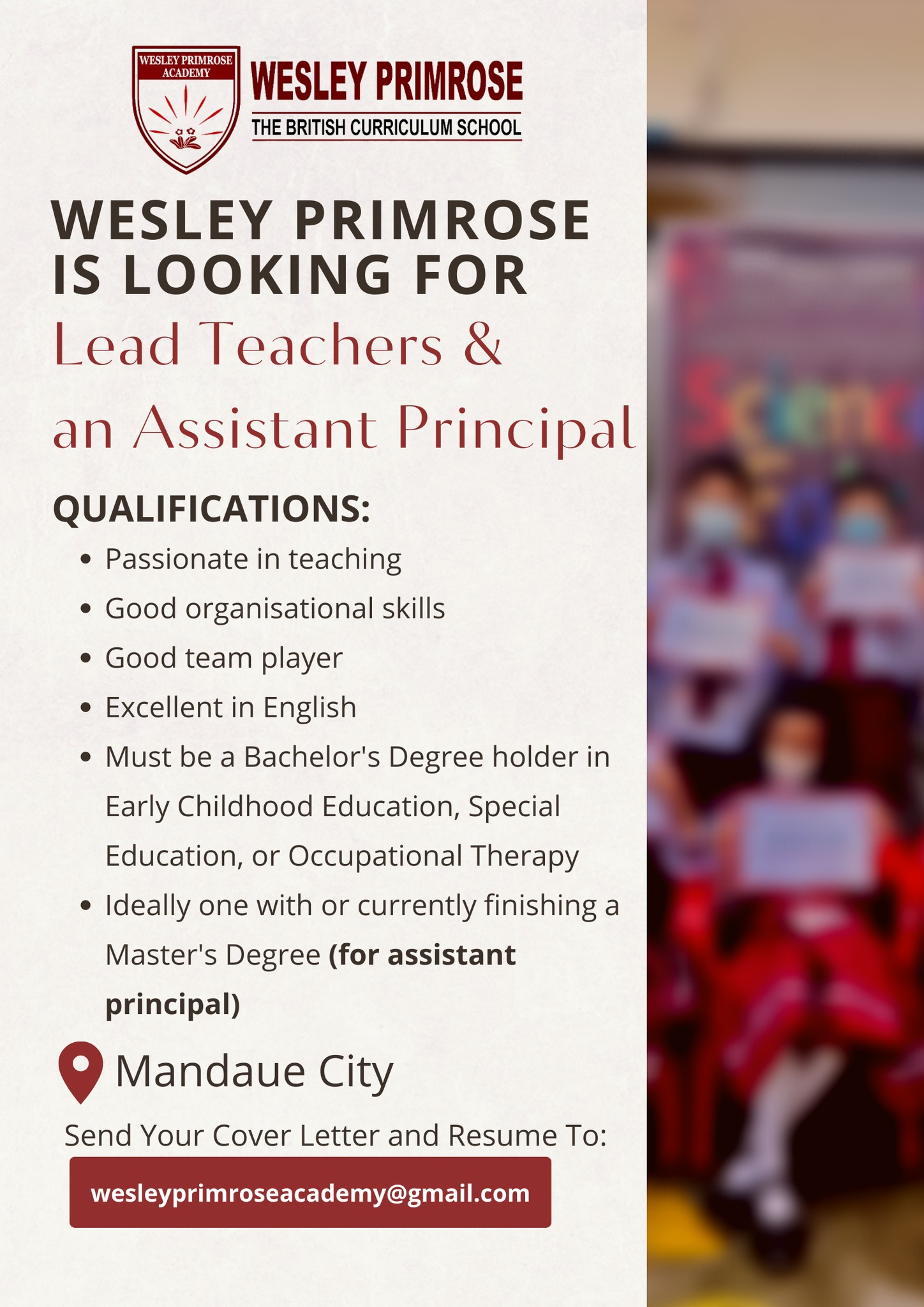 Wesley Primrose Academy, The British Curriculum School job hiring image