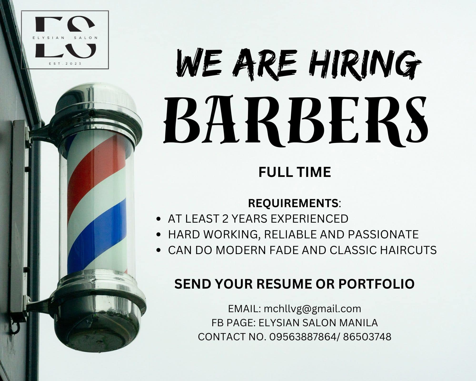 Elysian Salon Manila job hiring image