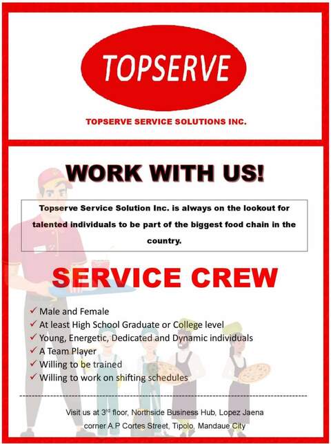 SERVICE CREW
(JOLLIBEE & MANG INASAL)
 image