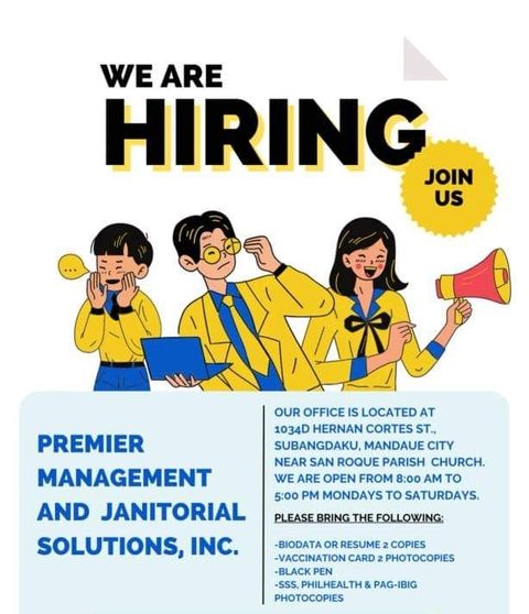 URGENT HIRING!!
*PROMODISER (AYALA)
* COOK 
*BUTCHER
* WAITRESS
*BARISTA
*KITCHEN STAFF
* ACCOUNTING STAFF
* FRONT DESK image