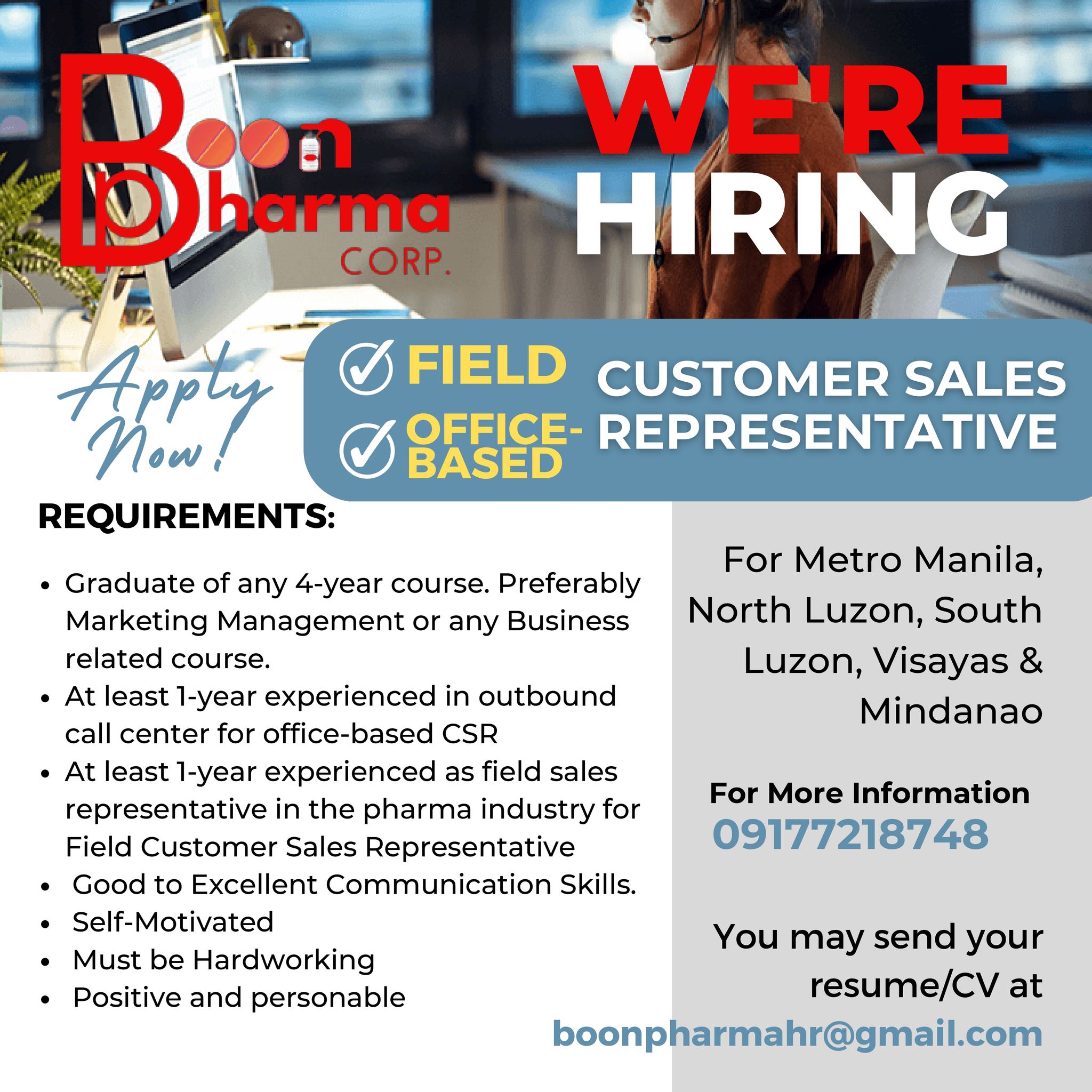 Customer Sales Representative (Field and Office Based) image