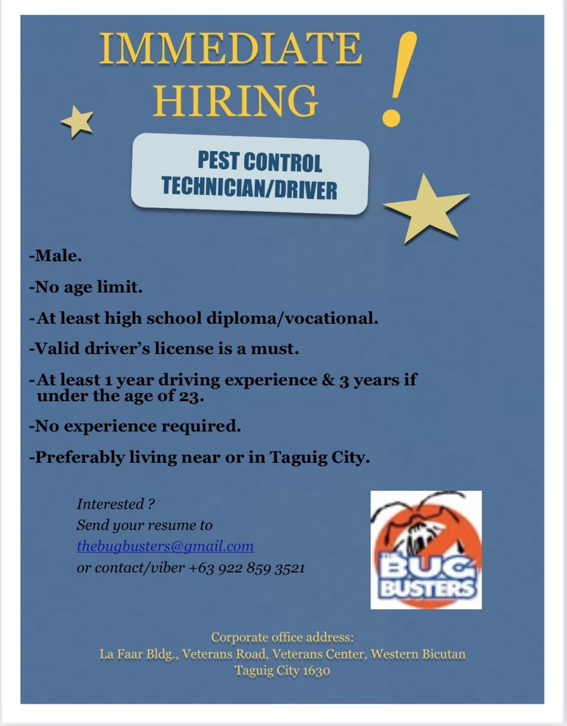 The Bug Busters Inc job hiring image