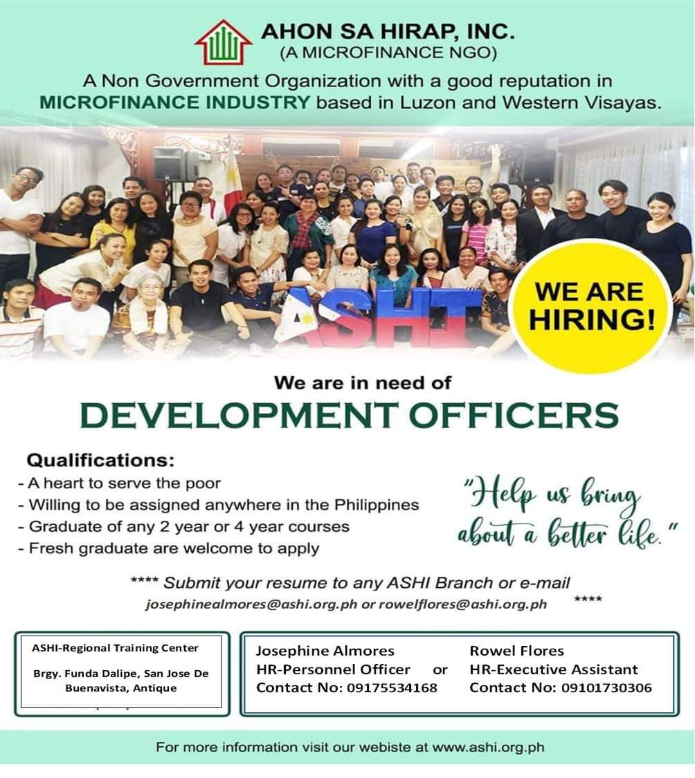 AHON SA HIRAP INC. A MICROFINANCE NGO job hiring image