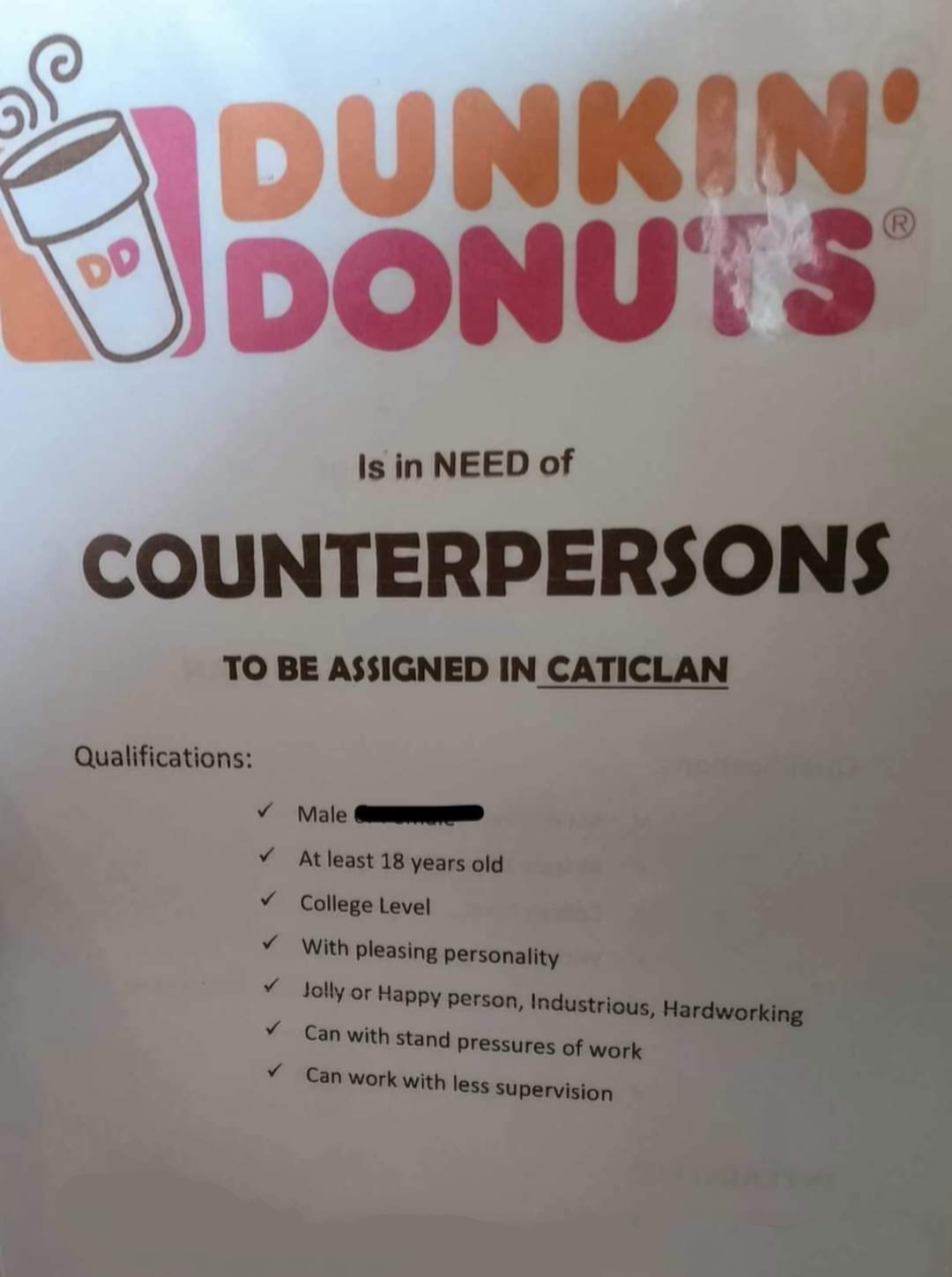 Dunkin Donuts - Caticlan job hiring image