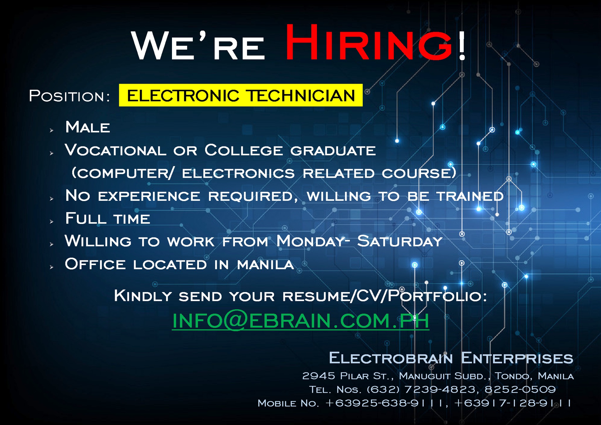 Electrobrain Enterprises - Tondo job hiring image