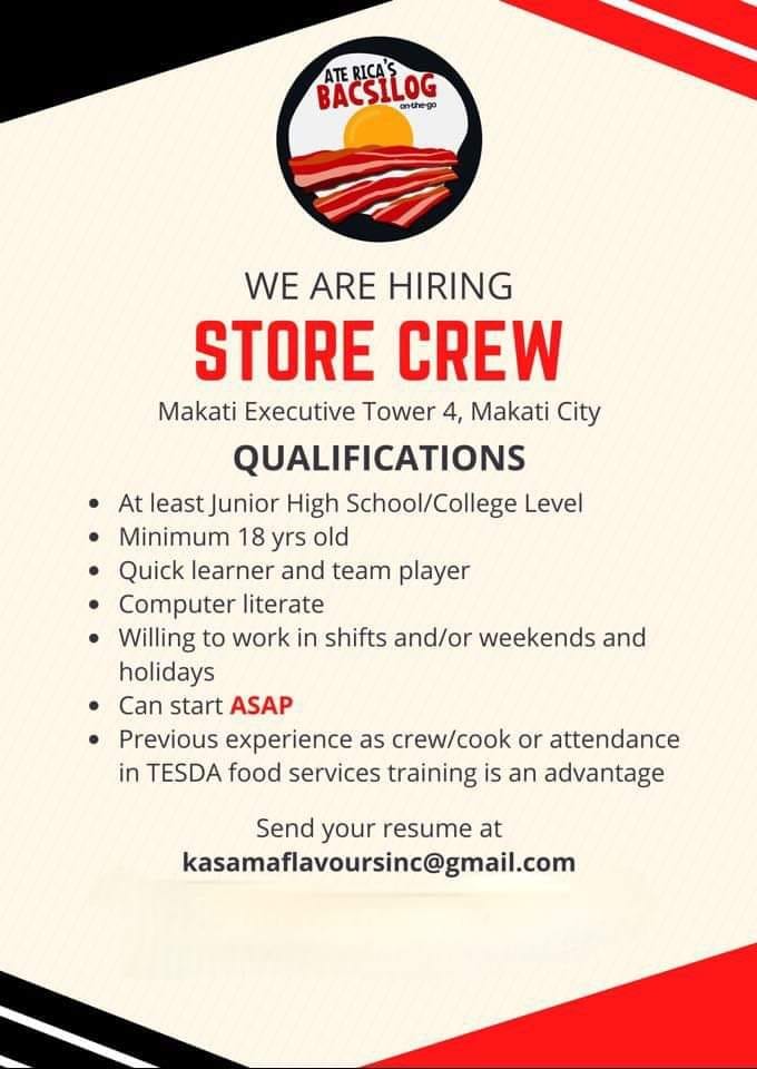 Ate Rica's Bacsilog - Makati job hiring image