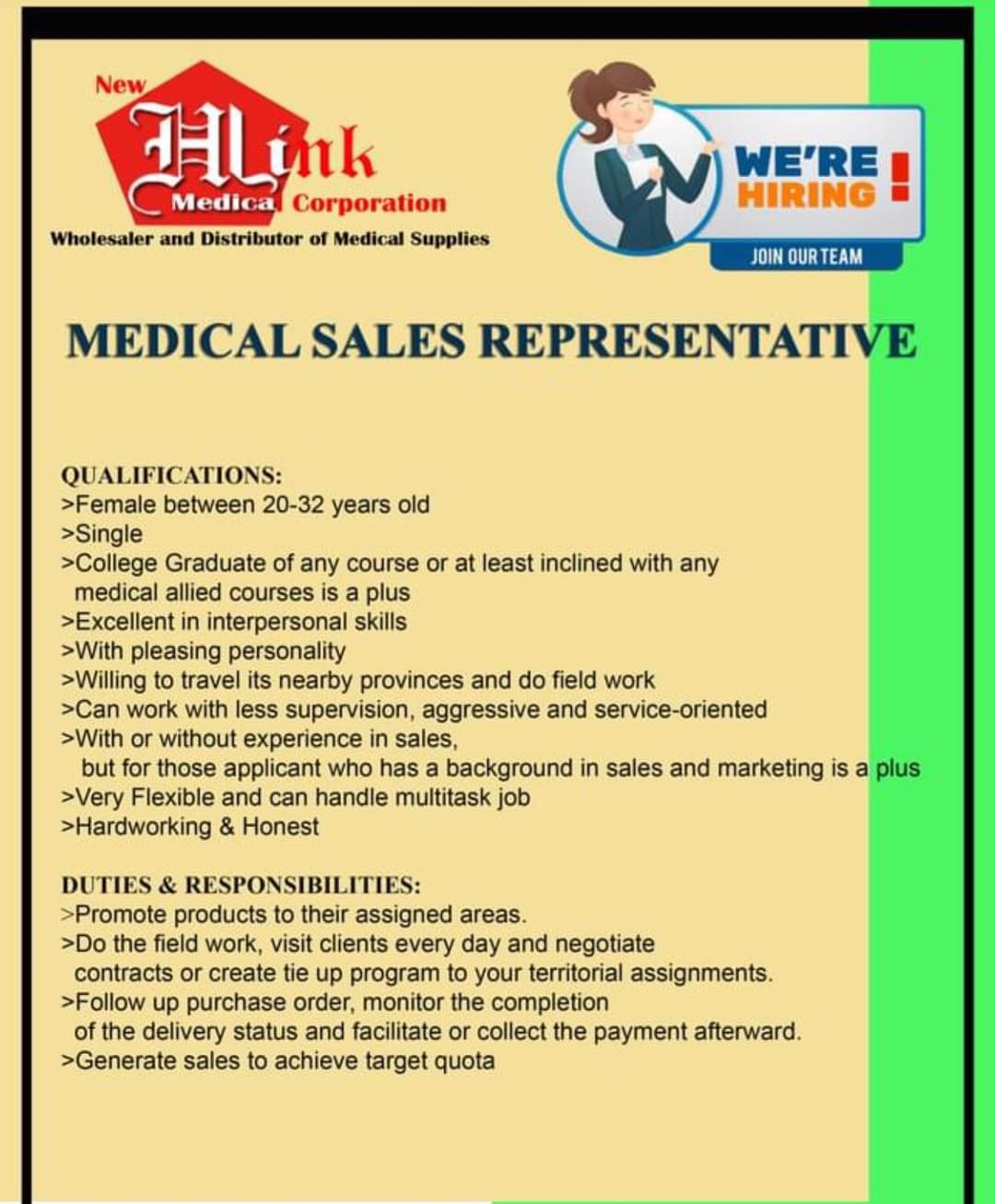 MEDICAL SALES REPRESENTATIVE
For BUTUAN CITY image