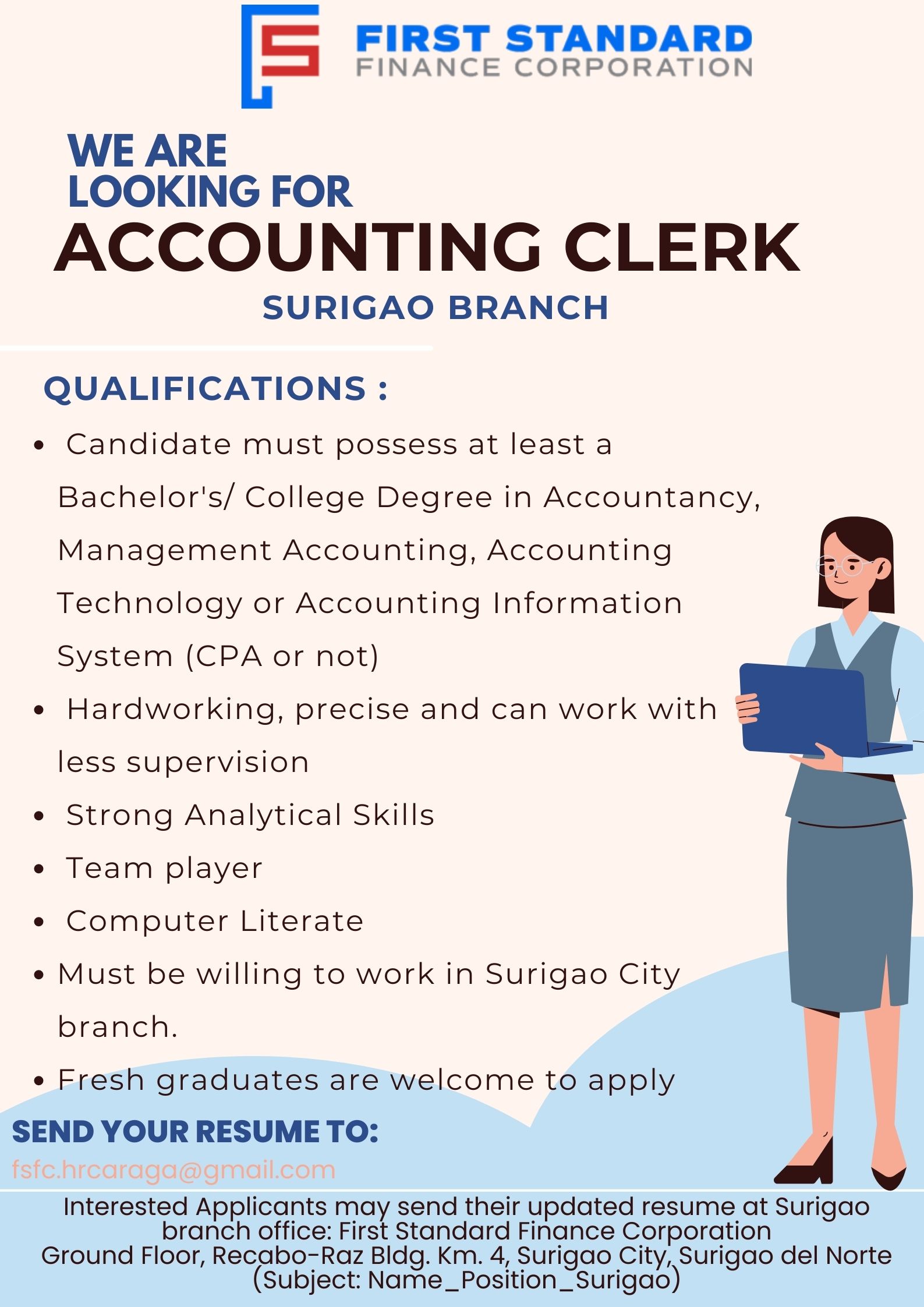 ACCOUNTING CLERK for SURIGAO CITY image