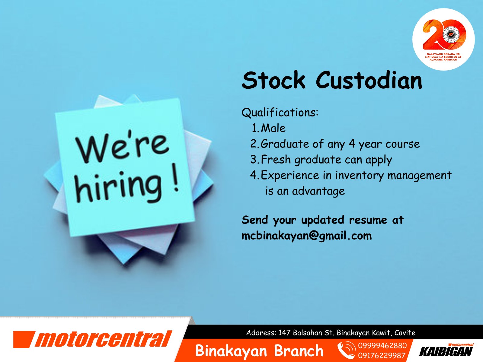 Motorcentral Binakayan job hiring image