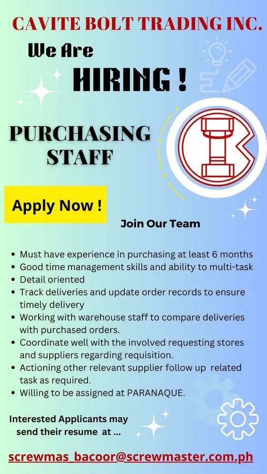 Cavite Bolt Trading Inc. Dasma Branch job hiring image